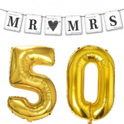 Mr and Mrs Always and Forever set 50 jaar goud met slinger en folie ballonnen