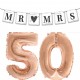 Mr and Mrs Always and Forever set 50 jaar rosé goud met slinger en folie ballonnen