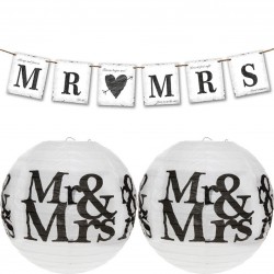 3-delig Mr & Mrs decoratie pakket met 2 lampionnen en 1 slinger