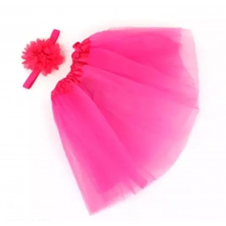 Bay tutu hot pink met bijpassende elastische haarband met grote bloem