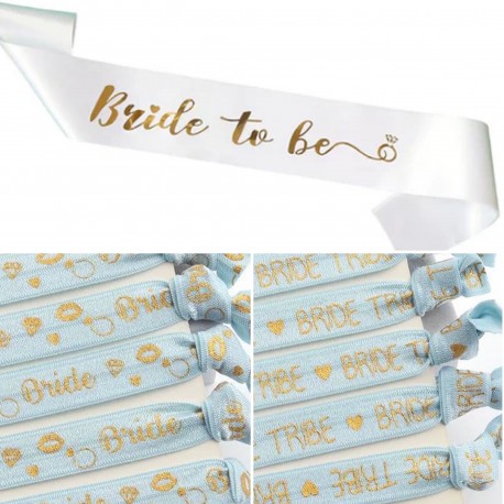 7-delige Bride to Be set wit met goud en licht blauw