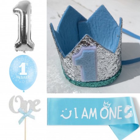 10-delige cakesmash set blauw met zilver en wit