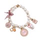 Honden of katten halsband/ketting met parels, strass en bedels wit, roze en goud maat M