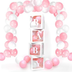 Ballon box decoratie pakket XL met ballonslinger wit en roze 78-delig