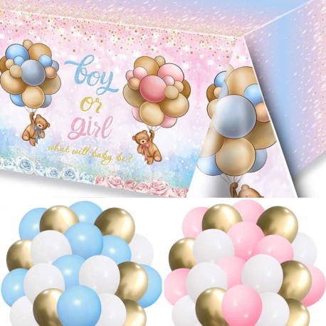 43-delige Boy or Girl genderreveal pakket met tafelkleed en ballonnen