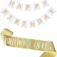 Sjerp en slinger set Birthday Queen en Happy Birthday goud en goud met wit