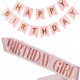 Sjerp en slinger set Birthday Girl en Happy Birthday rose goud en roze met goud