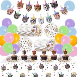 50-delige set Happy Cats met slinger, ballonnen, bordjes, cupcake prikkers en tafelkleed