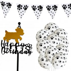 12-delige Happy Birthday honden verjaardag set met slinger, taart topper en ballonnen