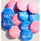 Set met 12 genderreveal buttons Team Boy blauw en Team Girl roze met witte tekst