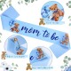 4-delige Babyshower set met sjerp, 2 rozetten en bloemenkrans Mom en Dad to be Bear blauw