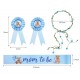 4-delige Babyshower set met sjerp, 2 rozetten en bloemenkrans Mom en Dad to be Bear blauw