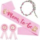 4-delige Babyshower set met sjerp, 2 rozetten en bloemenkrans Mom en Dad to be Bear roze