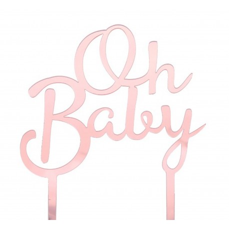 Acryl taart topper Oh Baby rosé goud