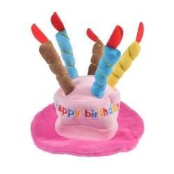 Soft pluche Happy Birthday hoed voor katten roze