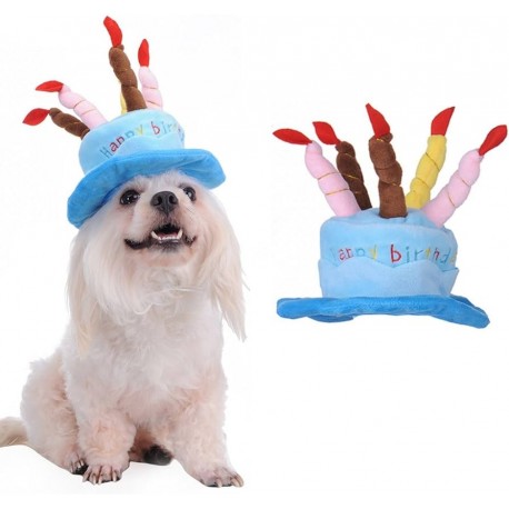 Soft pluche Happy Birthday hoed voor honden blauw