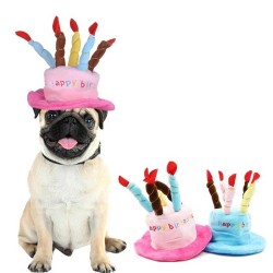 Soft pluche Happy Birthday hoed voor honden roze