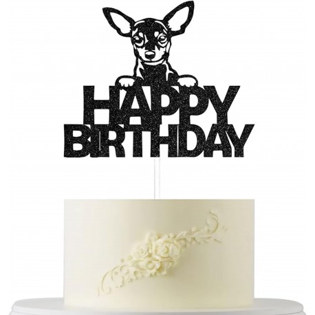 Chihuahua taart topper Happy Birthday zwart