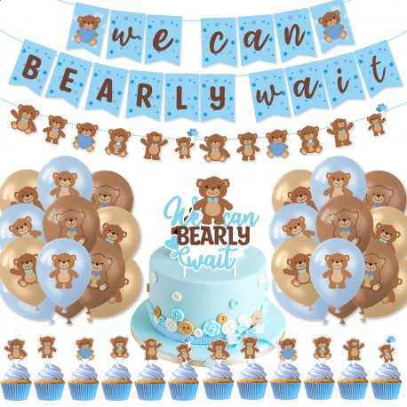 33-delige set We Can Bearly Wait met slingers, ballonnen, taart en cupcake toppers