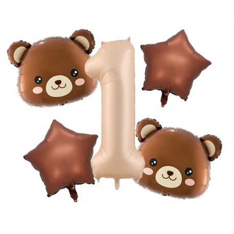 5-delige eerste verjaardag cakesmash folie ballonnen set One Bear