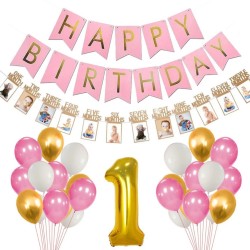 33-delige milestone eerste verjaardag decoratie set met slingers en ballonnen