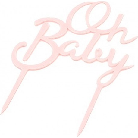 Acryl taart topper Oh Baby pastel roze