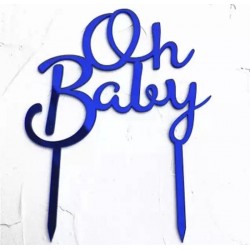 Acryl taart topper Oh Baby blauw