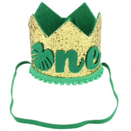 1e verjaardag cakesmash glitter hoedje goud met groen