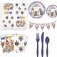 81-delige party set Happy Birthday Cats multi coloured met paars, lila en wit