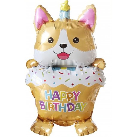 Schattige folie ballon Happy Birthday Pup beige