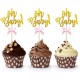 12 cupcake prikkers Oh Baby goud glitter met een roze strikje