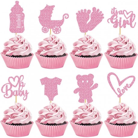 8 cupcake prikkers Baby Girl roze