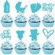 8 cupcake prikkers Baby Boy blauw met 8 blauwe cupcake bakjes