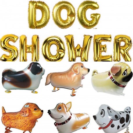 Folie ballon letters Dog Shower goud inclusief 6 grote airwalker honden ballonnen