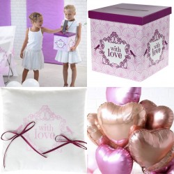 Bruidsset met enveloppen/moneybox, trouwringkussen en folie ballonnen 10-delig Vintage Pink 