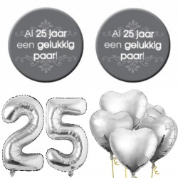 25-jarig jubileum set met buttons en folie ballonnen