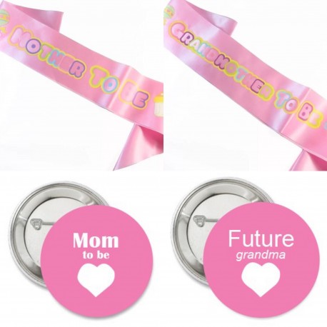 Sjerpen en button set Mother en Grandmother to Be roze 4-delig