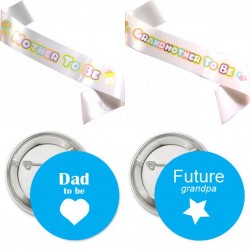 Sjerpen en button set Mother en Grandmother to Be blauw en wit met pastel 4-delig