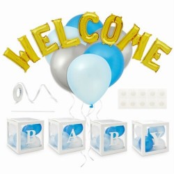 Welcome Baby Boy folie en latex ballonnen pakket met ballonboxen