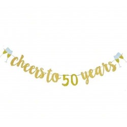 Gouden glitter banner Cheers to 50 years met champagneglazen