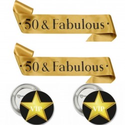 50 & Fabulous set met 2 gouden sjerpen en 2 buttons VIP Star