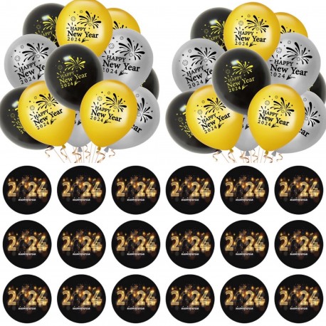 Ballonnen en button set 2024 Happy New Year 40-delig