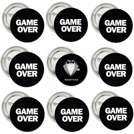 9-delige button set Groom to Be en Game Over