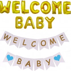 Babyshower set Welcome Baby Boy XL goud met blauw