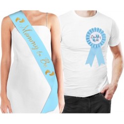 Babyshower set Sjerp Mommy to Be en rozet Daddy to be blauw