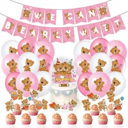 32-delige set We Can Bearly Wait roze met slingers, ballonnen, taart en cupcake toppers