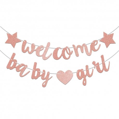 Banner Welcome Baby Girl met 2 harten en 1 ster