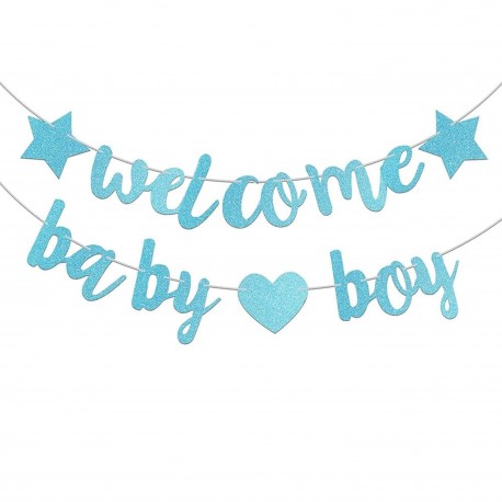 Banner Welcome Baby Boy met 2 harten en 1 ster