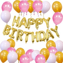 43-delige ballonnenset Happy Birthday goud, wit en roze XL