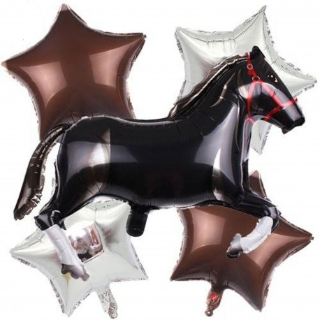 5-delige paarden ballonnen set Black Horse with Stars